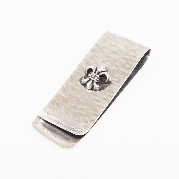 Hammertone/Fleur De Lis/925 Sterling Silver Money Clip/Money Clip/Biker/Gothic/Rockabilly/tp-m3