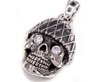 White Cubic Zirconia Eyes/Skull 925 Sterling Silver Pendant/Skull Pendant/Biker/Gothic/cs-011