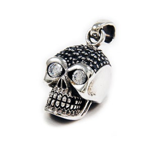 Skull/Cubic Zirconia/925 Sterling Silver Pendant/Silver Charm/Biker/Gothic/Rockabilly/SA-071