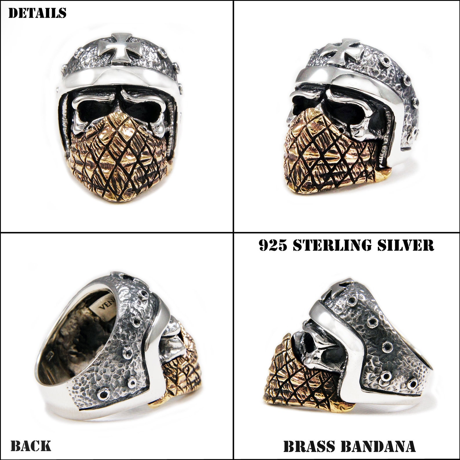 Night Rider Skull Rings Bronze Bandana Rider Skull/925 Sterling Silver Ring/skull Ring/maltese ...