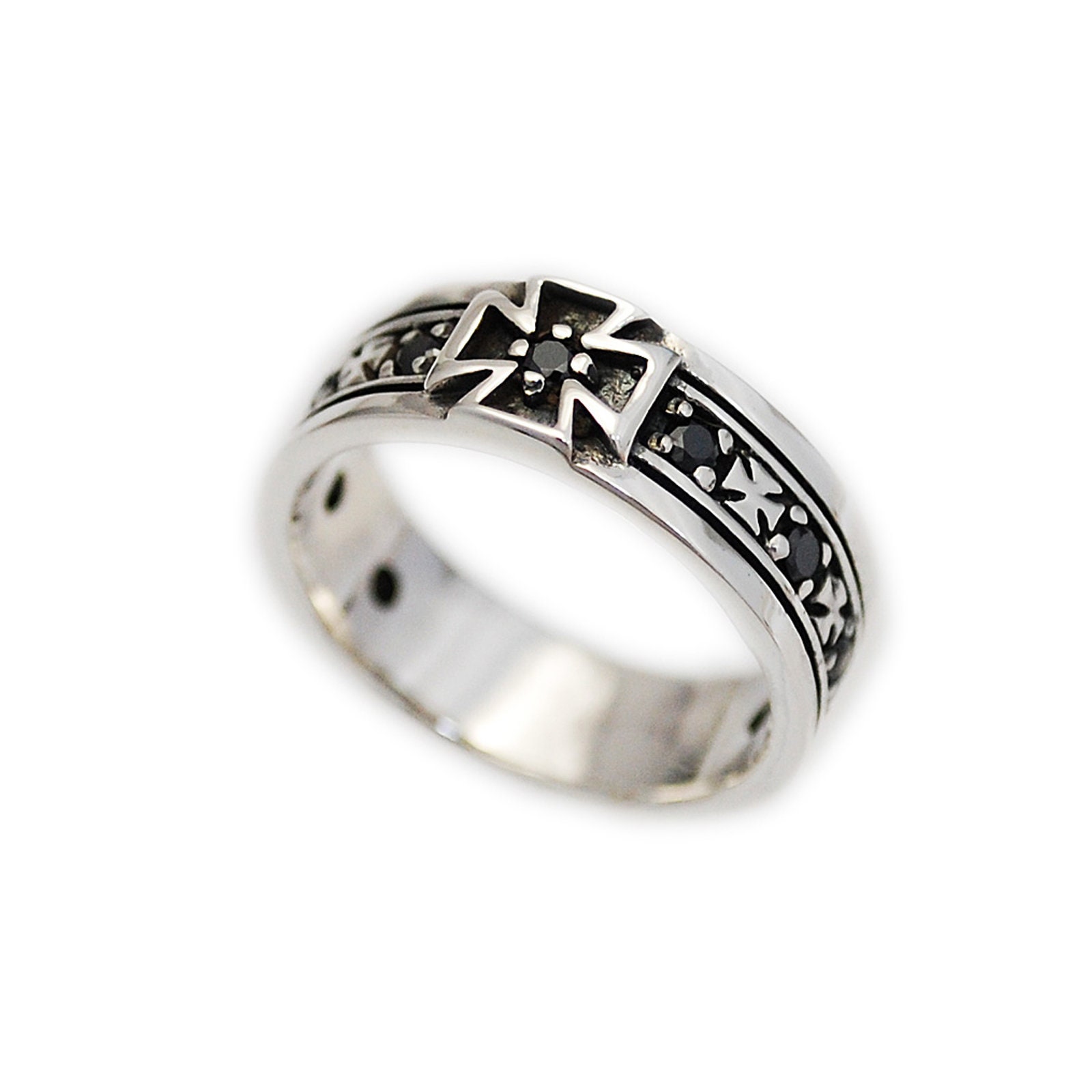 Bague Croix En Argent Sterling 925 - Grande Marche Noir, Taille 19mm, Neuve Avec Petits Défauts