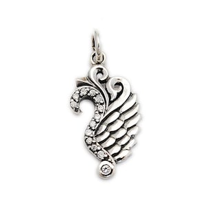 Cubic Zirconia/Feather/925 Sterling Silver Pendant/Silver Charm/Biker/Gothic/Rockabilly/tan-004