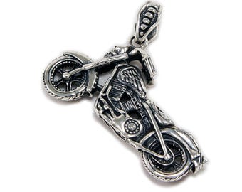 Skull/V Twin/Chopper/Motorcycle/925 Sterling Silver Pendant/Charm/Biker/Gothic/Rockabilly/GJ-012