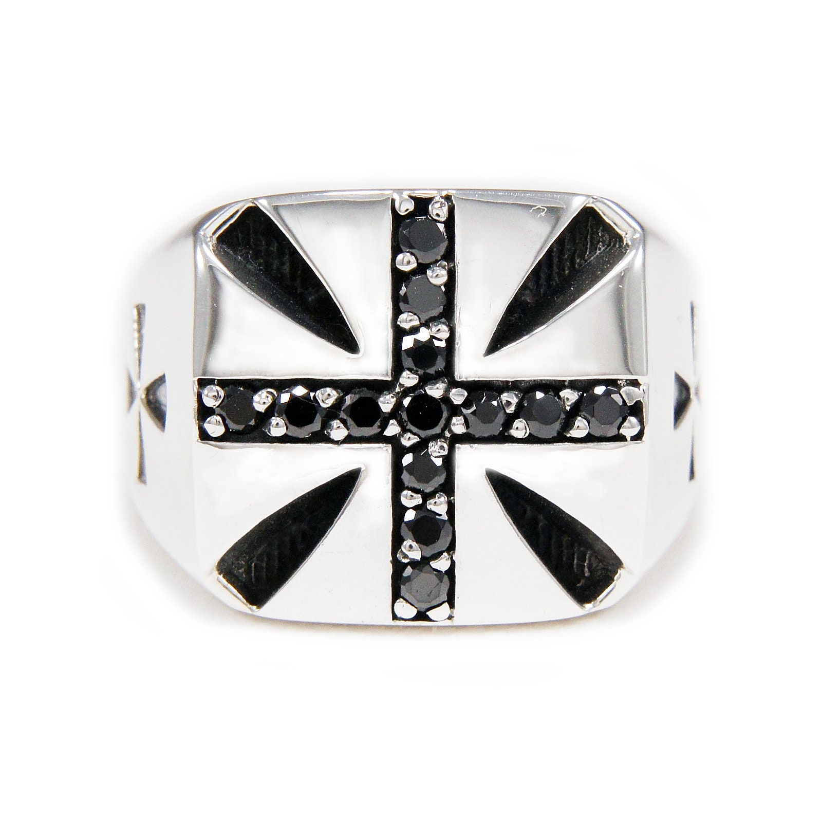 Cross/925 Sterling Silver Ring/Silver Cross Ring/Black Stone Etsy