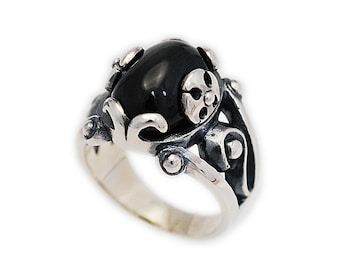 Black Star/Star Diopside/925 Sterling Silver Ring/Star Diopside Ring/Black Star/Biker Jewelry/Gothic/ks-r020