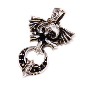 Fleur De Lis/Black CZ Stone/925 Sterling Silver Pendant/Cubic Zirconia/Gothic/Biker/Rockabilly/db-075
