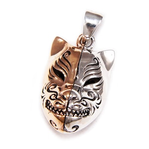 Japanese Fox Kitsune Folk Mask/925 Sterling Silver Pendant/Copper/Silver Pendant/Biker/Gothic/Rockabilly/gb-143