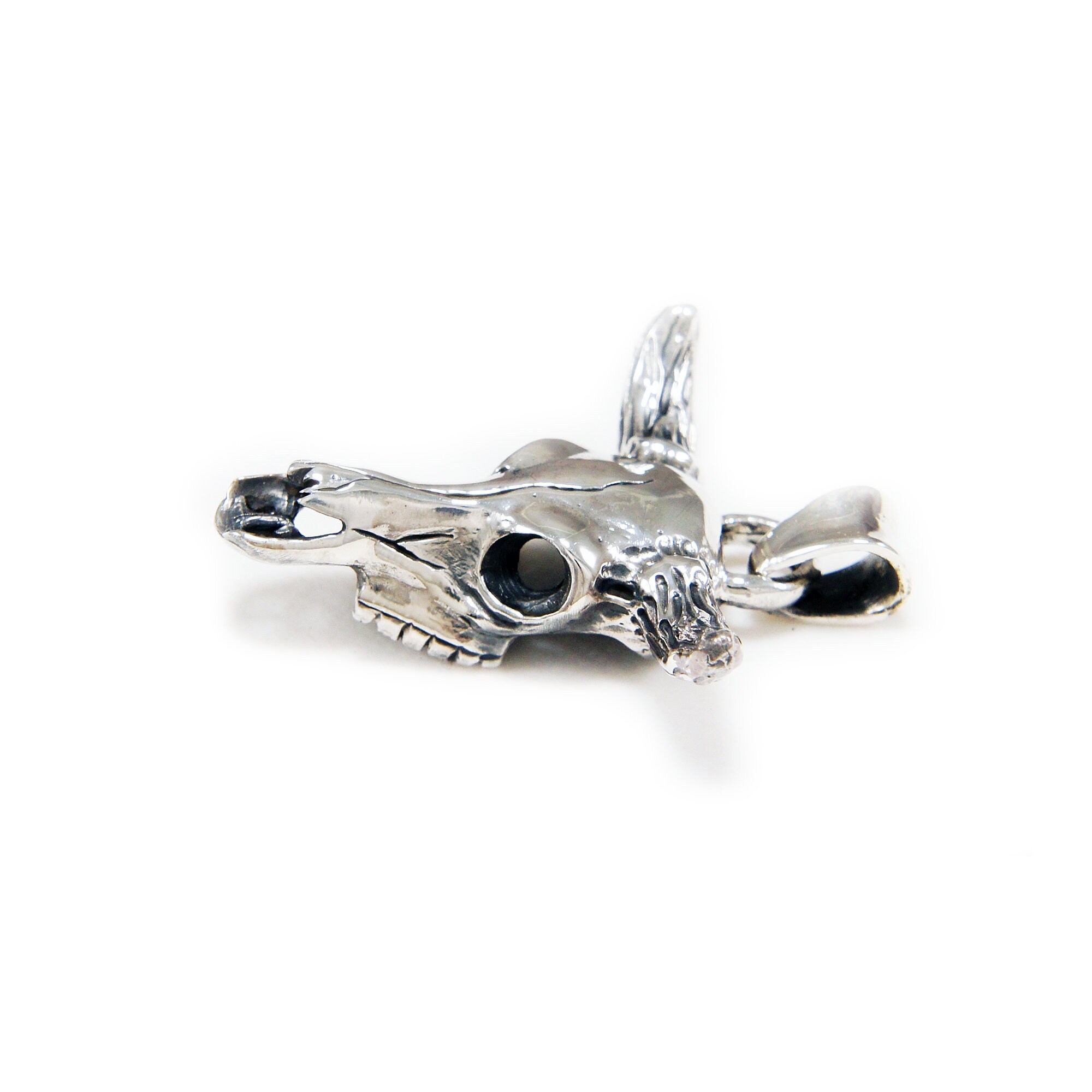 Ciondolo Argento 925 Teschio Con Corna – Biker Rockabilly Gotico Handmade