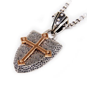 Croce placcata oro rosa/Scudo reale reale/Ciondolo in argento sterling 925/Emblema/Ciondolo croce/Motociclista/Gotico/Rockabilly/jo-041