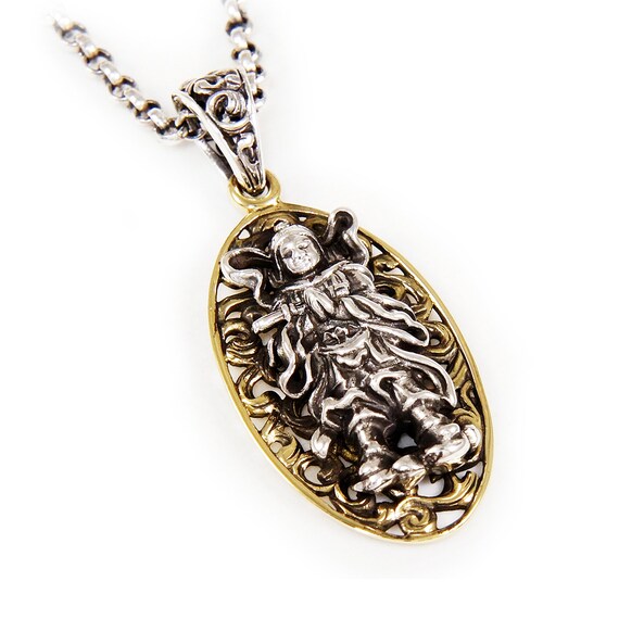 Taoism God Idaten/925 Sterling Silver Pendant/silver Pendant/biker