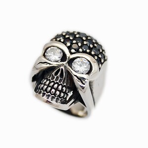 Skull/925 Sterling Silver Ring/cubic Zirconia/skull Ring/biker Jewelry ...