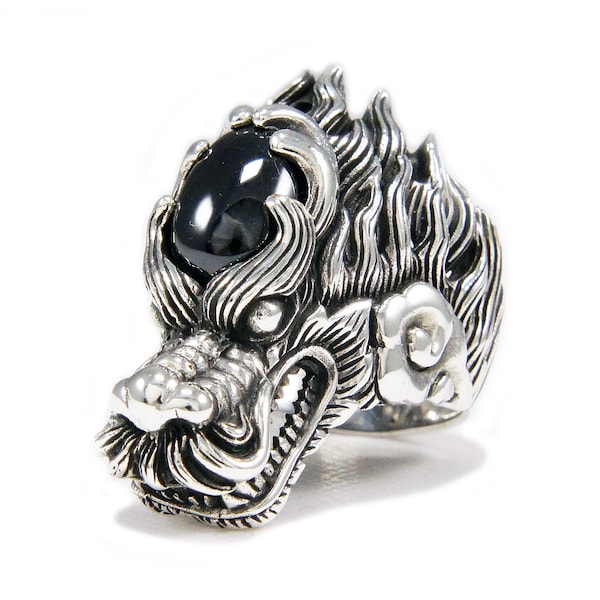 Black Stone/Dragon/Drake/925 Sterling Silver Ring/Dragon Ring/Biker Ring/Drake Ring/Biker Jewelry/nd-r029