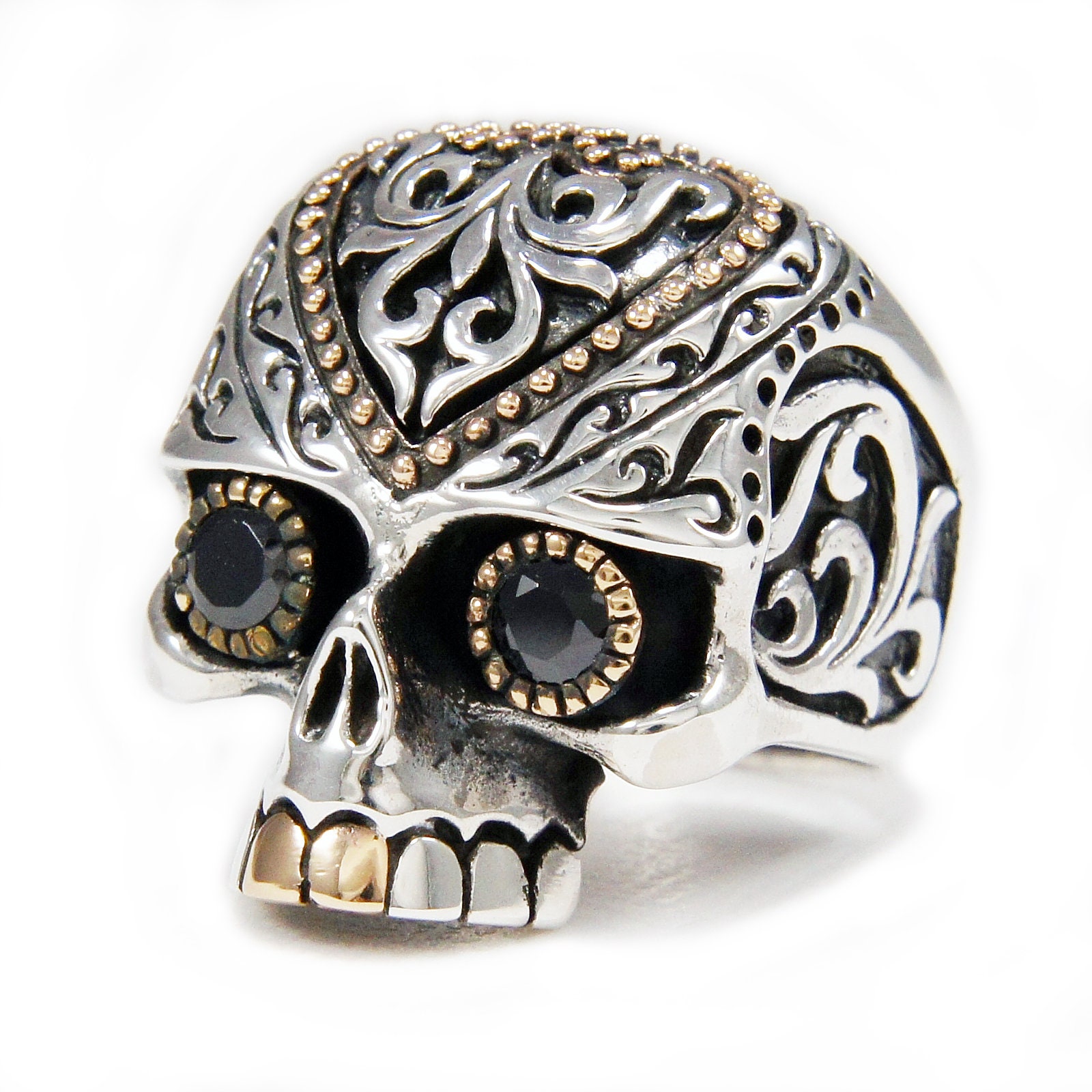 Black Eyes/sugar Skull /25 Sterling Silver Ring/silver Skull Ring