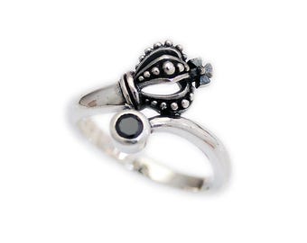 Crown/925 Sterling Silver Ring/Black Cubic Zirconia/Biker Jewelry/Gothic/Rockabilly/SA-R4
