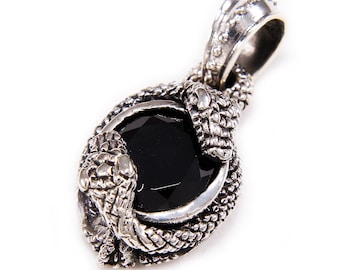 Snake Serpent/Black Cz/925 Sterling Silver Pendant/Silver Charm/Gothic Jewelry/Biker/Rockabilly/ND-057