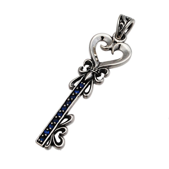 Mens Necklace Key Charm Pendant in Sterling Silver 925 