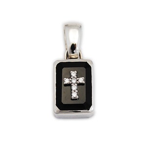 Black Agate 925 Sterling Silver Pendant/Cross Pendant/Black Onyx Pendant/Necklace/CZ Charm/Gothic/Biker/Rockabilly/jo-003