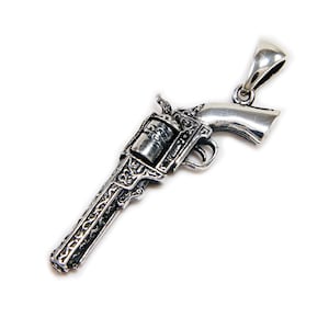 Revolver/Pistol/Handgun/Firearms/925 Sterling Silver Pendant/Cowboy/Gothic/Charm/Biker Jewelry SA-078