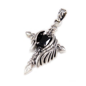 Cross/Wing/Cz/925 Sterling Silver Pendant/Silver Charm/Cross Pendant/Biker/Gothic/Rockabilly/won-046