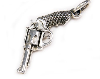 Pingente de prata de lei 925 com revólver/pistola/arma de fogo/berloque de prata/motoqueiro/gótico/rockabilly/tp-010