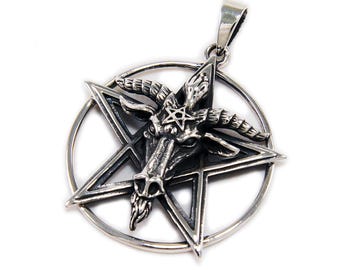 Pentagram Star/Mountain Goat/925 Sterling Silver Pendant/Gothic Jewelry/Biker/Rockabilly/GJ-010