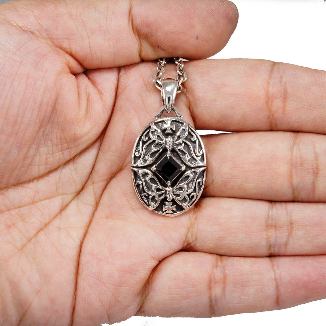 Anniversary Oval Butterfly Oval Signet 925 Sterling Silver Necklace main image 1