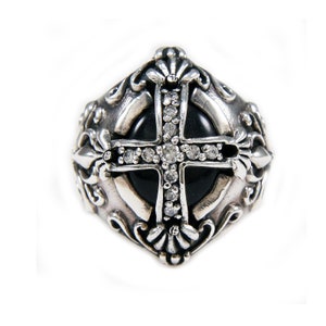 Cross/black Onyx/925 Sterling Silver Ring/silver Cross - Etsy