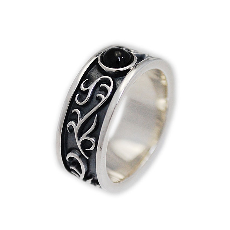 Onyx925 Sterling Silver Band RingSilver Black Onyx RingSilver Arabesque Band RingFine JewelryBiker JewelryMen/'sWomen/'s ks-r049