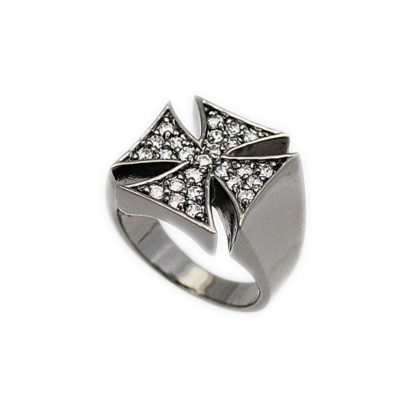 Maltese Cross/Ruthenium Plated/Brass Ring/Black Maltese Cross Ring/Biker Jewelry/Biker Ring/Gothic/nd-r018