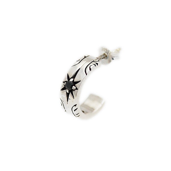 Engraving/black Cubic Zirconia/925 Sterling Silver/stud