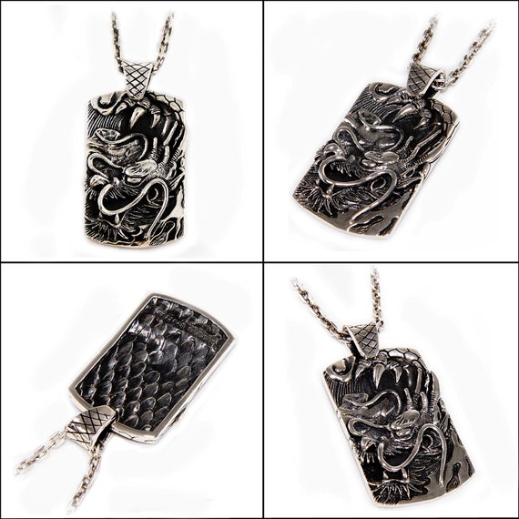 Japanese/dragon/dogtag/925 Sterling Silver Pendant/biker