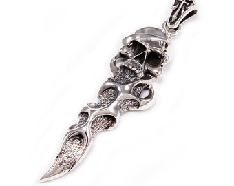 Skull 925 Sterling Silver Pendant/Skull Pendant/Spear/Necklace/Biker Jewelry/Gothic/Rockabilly/cs-057