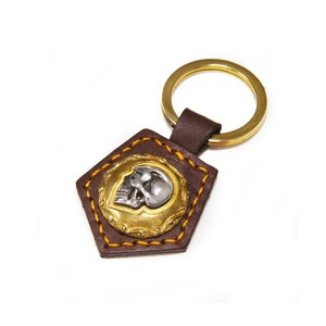 Totenkopf/925er Sterling Silber/Silber Totenkopf Messing Wappen/Schlüsselanhänger Messing/Leder/Gold Schlüsselring/Schlüsselanhänger gb-k008