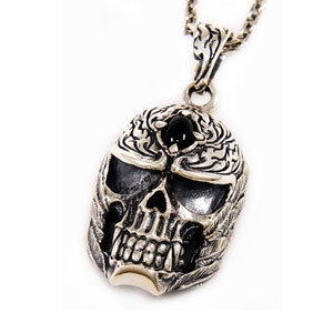 Demonio de ojo negro/cráneo/colgante de plata de ley 925/diablo/motociclista/gótico/rockabilly/colgante de calavera/collar/jo-050BK