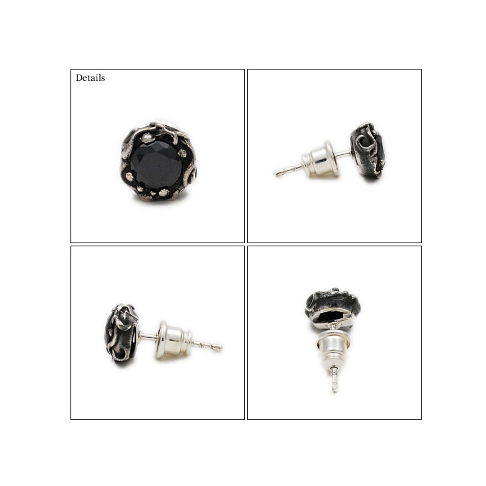 Black Cubic Zirconia/925 Sterling Silver/stud/pierced