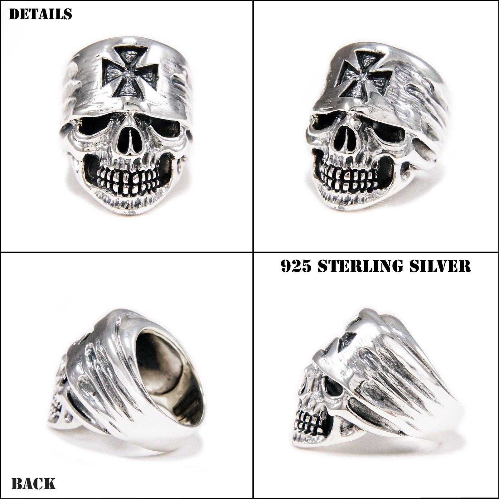 Gangster/outlaw/skull/925 Sterling Silver Ring/cross/bandana/skull Ring ...