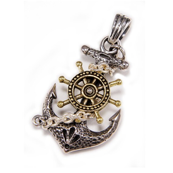 Anchor in Boat Wheel Sterling Silver Pendant Anchor in Boat Wheel Sterling Silver Pendant