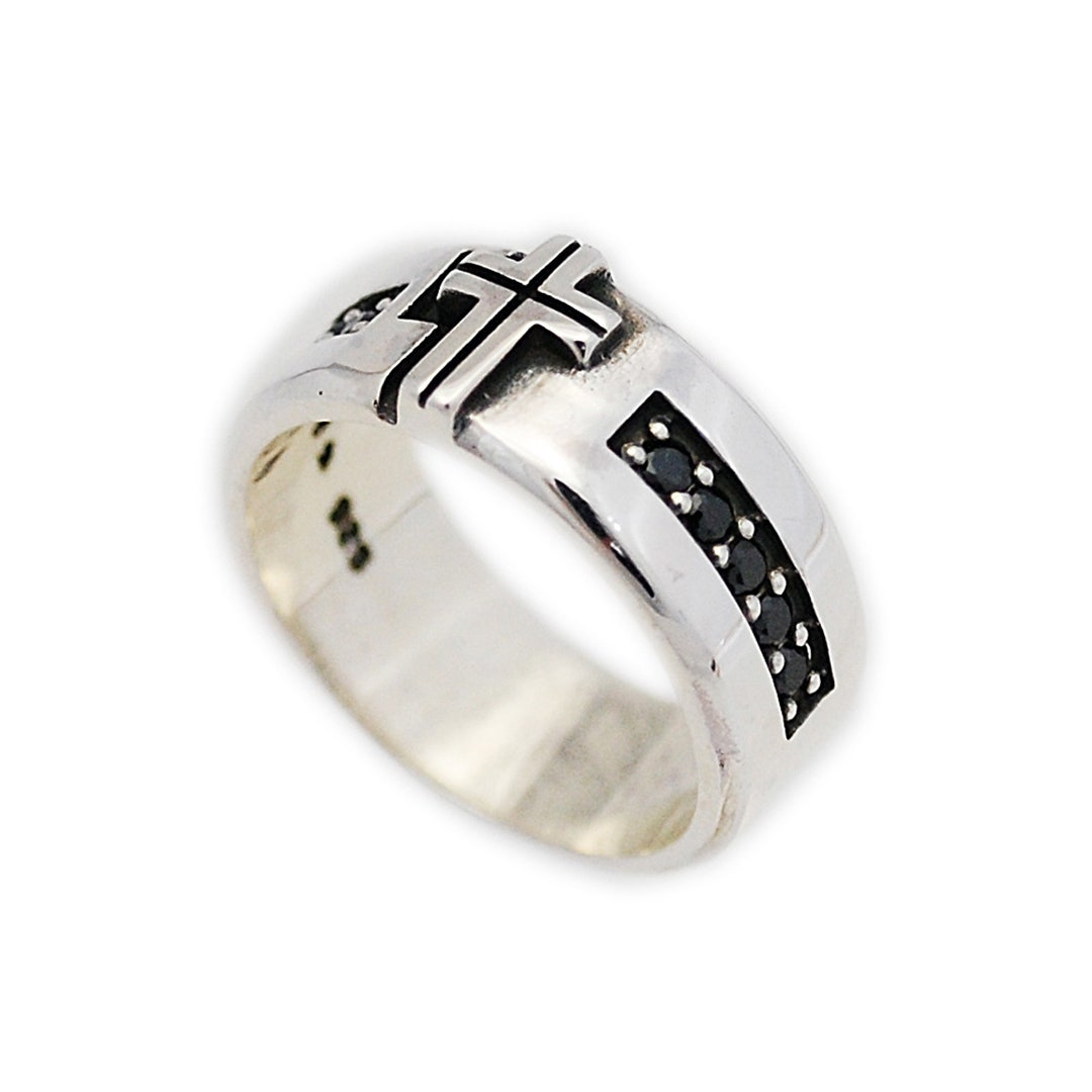 Cross/925 Sterling Silver Ring/black Cubic Zirconia/cross Ring/biker ...