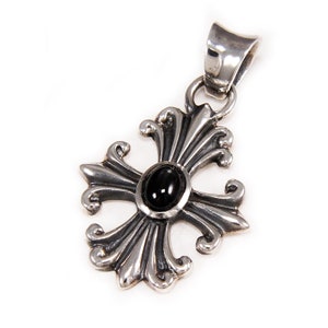 Cross/925 Sterling Silver Pendant/Black Star Stone/Silver Pendant/Gothic/Rockabilly/Biker/ec-043