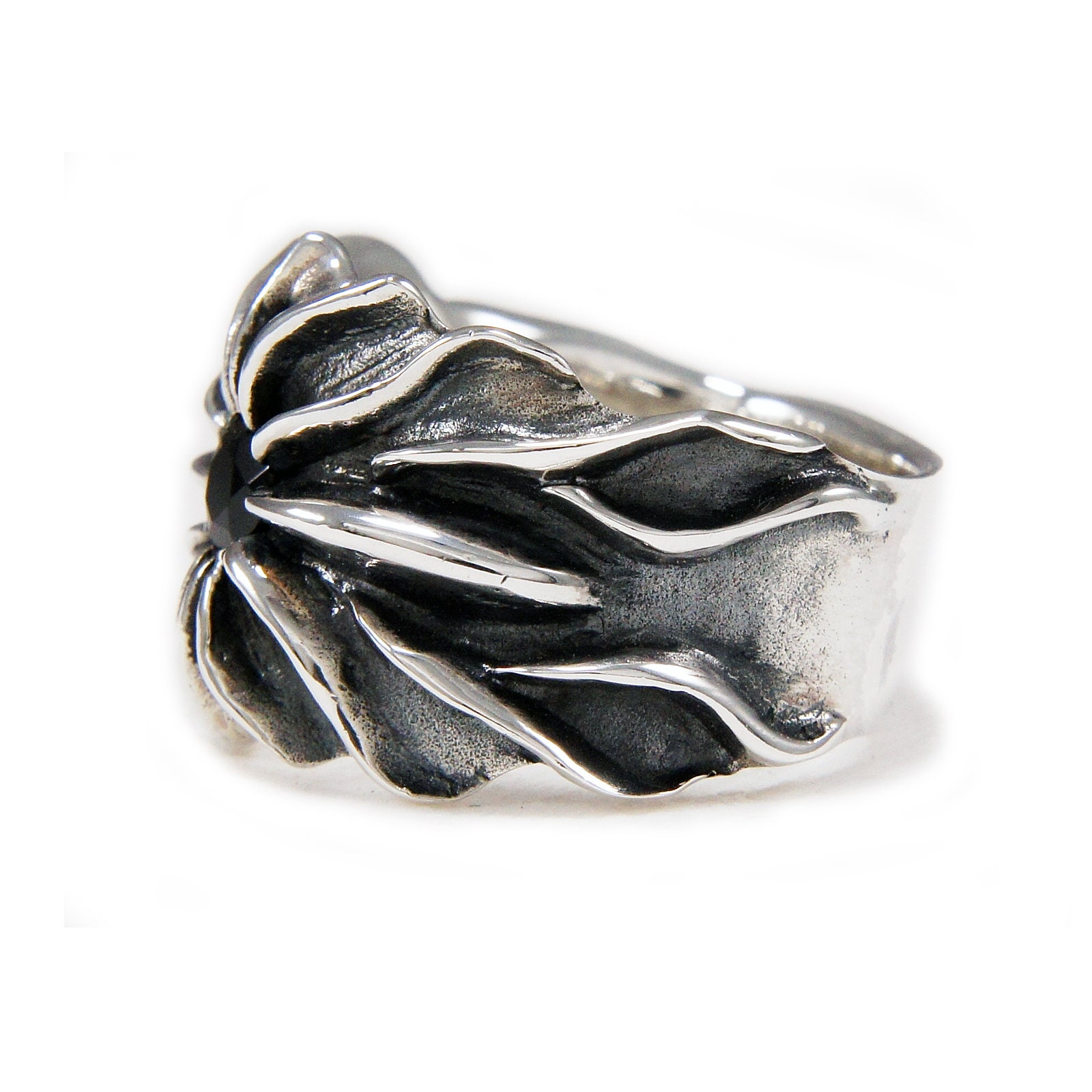 Black/thunder/925 Sterling Silver Ring/black Cubic Zirconia/biker