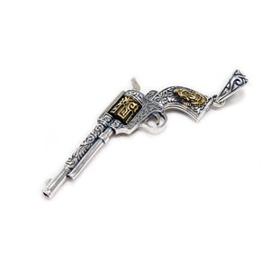 Antique/Revolver/Pistol/Ave Maria/Gun/925 Sterling Silver Pendant/Charm/Biker/Gothic/Rockabilly/TOU-016