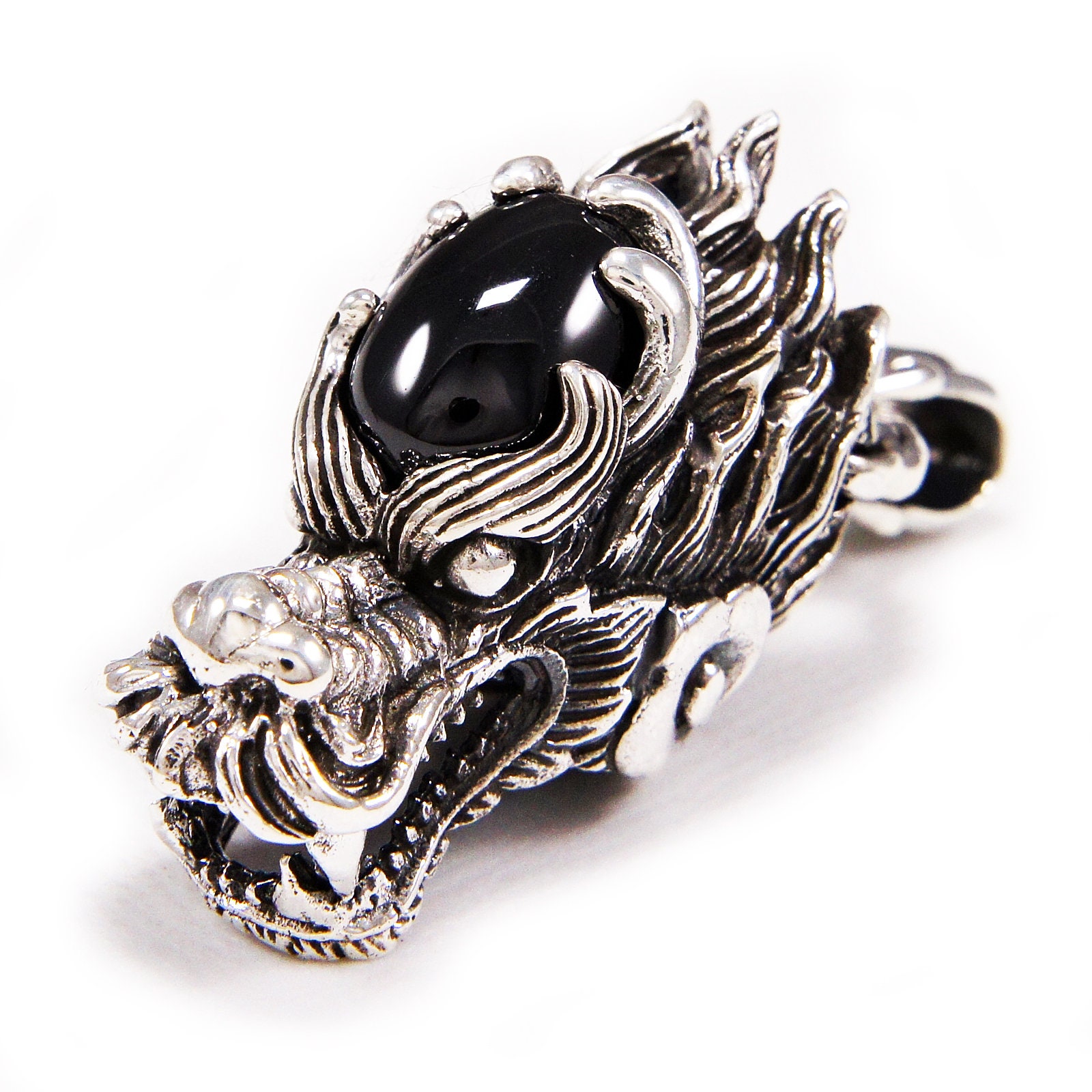 Buy Dragon/onyx/925 Sterling Silver Pendant/silver Charm/gothic