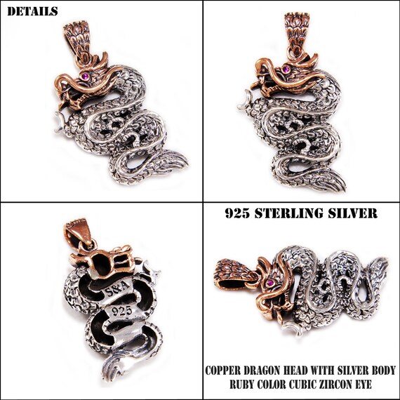 COPPER HEAD RUBY CZ EYE JAPANESE DRAGON 925 STERLING SILVER PENDANT sa-055L COPPER HEAD RUBY CZ EYE JAPANESE DRAGON 925 STERLING SILVER PENDANT sa-055L