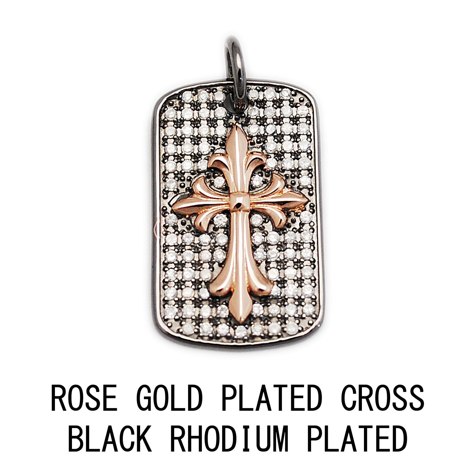 Rose Gold Plated Cross/cross/dog Tag/black Rhodium/925 Sterling
