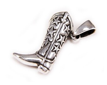 Pingente de Bota de Cowboy em Prata de Lei 925 / Estilo Rockabilly / Gótico / Berloque / Joia para Motociclistas / KH-004