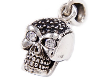 Skull/925 Sterling Silver Pendant/CZ/Silver Charm/Biker/Gothic/Rockabilly/sa-018wb
