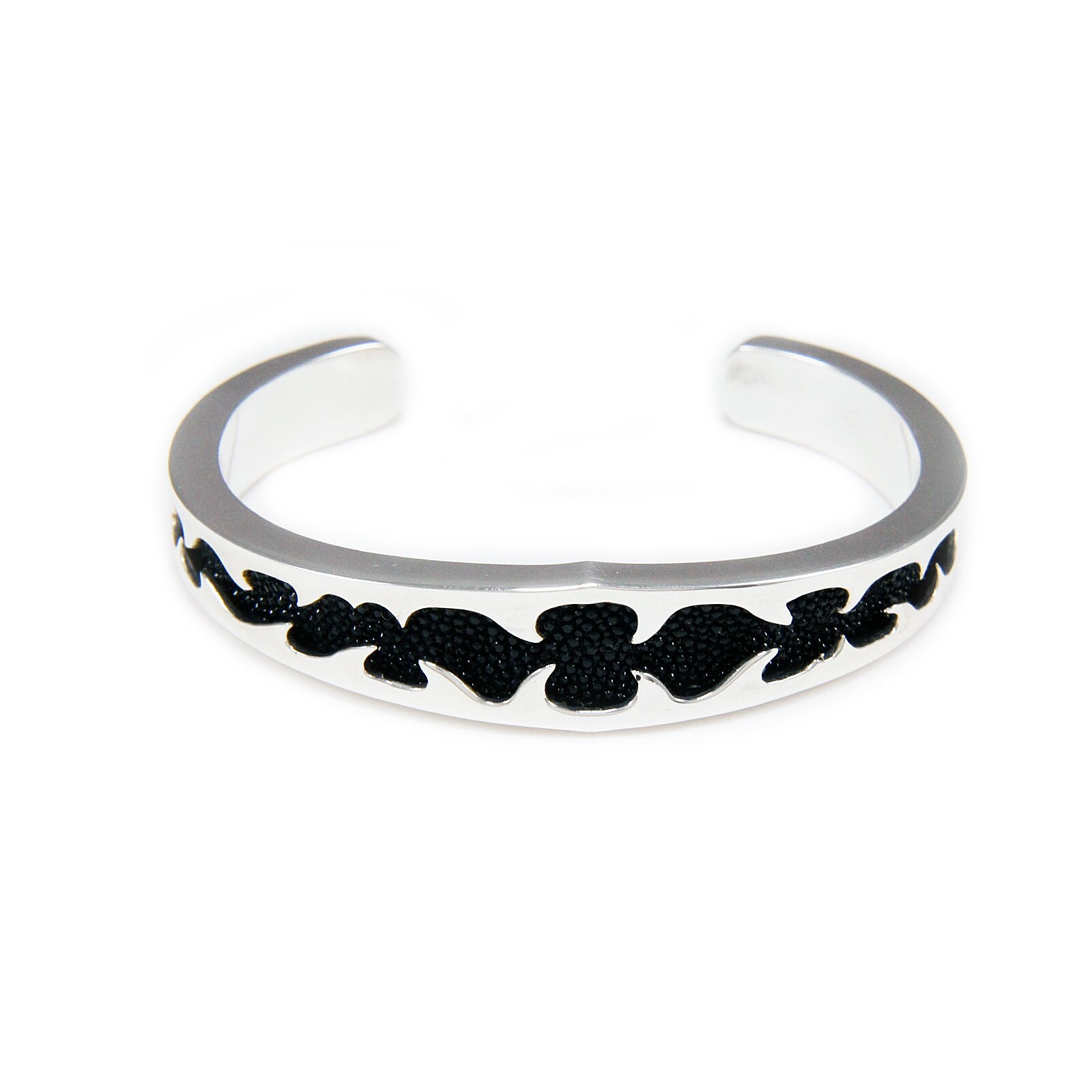 Tribal/stingray Leather/925 Sterling Silver Bangle/silver