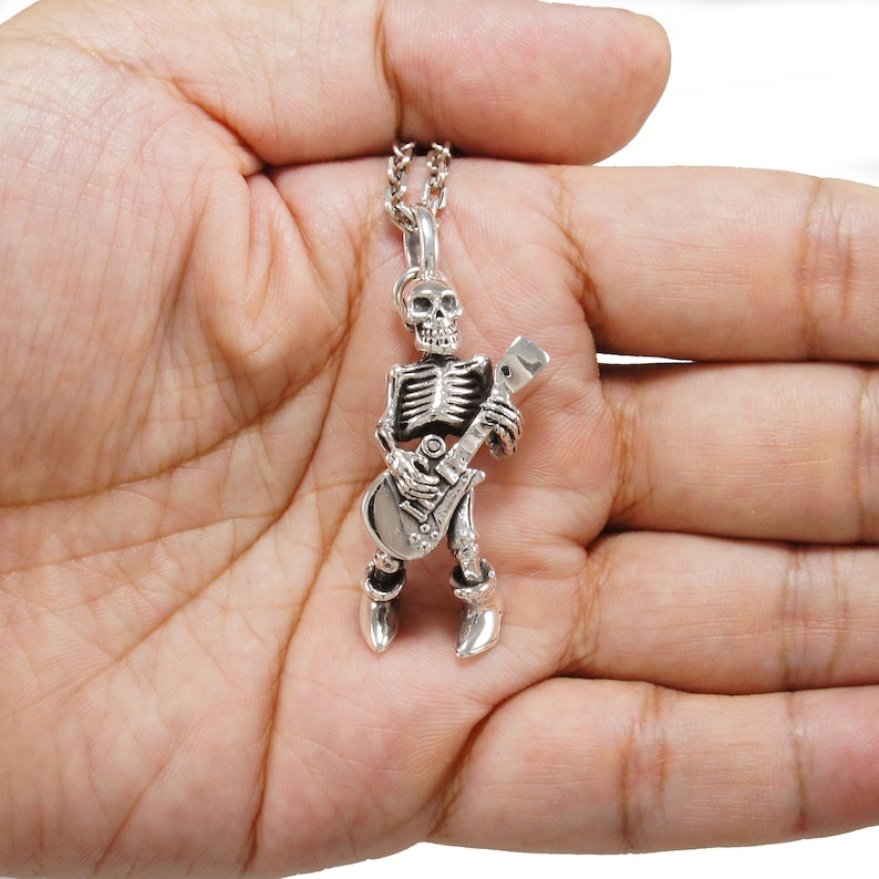 SKELETON GUITAR SKULL FOREVER ROCK TILL DEATH STERLING 925 SILVER MENS PENDANT SKELETON GUITAR SKULL FOREVER ROCK TILL DEATH STERLING 925 SILVER MENS PENDANT