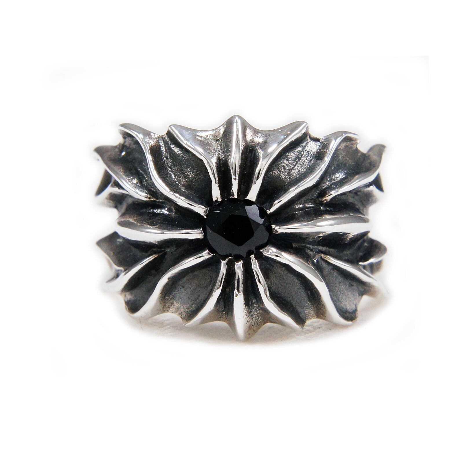 Black/thunder/925 Sterling Silver Ring/black Cubic Zirconia/biker