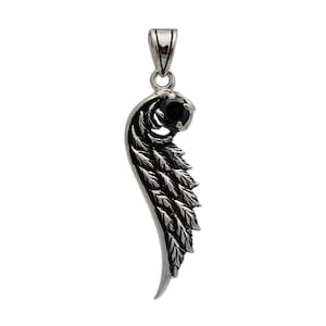 Cubic Zirconia/Feather/925 Sterling Silver Pendant/Silver Charm/Gothic/Biker/Rockabilly/JS-015